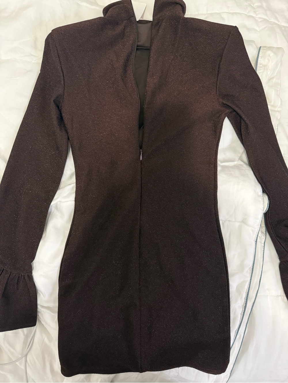 H&M glitter Long Sleeve Brown Turtleneck Dress with Ruffle Cuffs - Picture 2 of 3